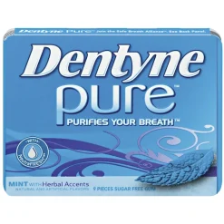 Dentyne Pure Mint with Herbal Accents, 9 Pieces Per Pack, 10 Per Box, 18 Per Case | SKU: 517463 | UPC: 012546308007