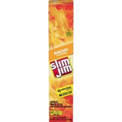 Slim Jim Giant Nacho Flavored Smoked Meat Snack Sticks, 0.97 Ounces, 24 Per Box, 6 Per Case | SKU: 496433 | UPC: 026200117409