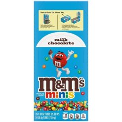 M&M s Milk Chocolate Mini Tubes, 1.08 Ounce, 24 Per Pack, 12 Per Case | SKU: 556612 | UPC: 040000032373
