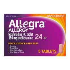 Allegra Adult Pack 24 Hour Tablets, 5 Count, 4 Per Pack, 6 Per Case | SKU: 738728 | UPC: 041167412053 | GTIN: 10041167412050