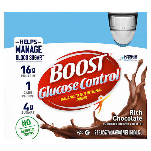 Boost Glucose Control Rich Chocolate Nutritional Drink, 8 Fluid Ounce, 6 Per Box, 4 Per Case | SKU: 549176 | UPC: 041679157909