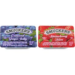 Smucker s Assortment 100 Strawberry Jam And 100 Grape Jelly, 0.5 Ounces, 200 Per Case | SKU: 610620 | UPC: 051500007952