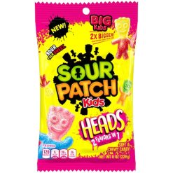 Sour Patch Kids Heads Soft Candy Peg Bag, 8 Ounce, 12 Packs Per Case | SKU: 692883 | UPC: 070462005172