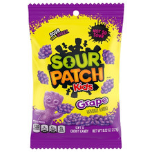 Sour Patch Grape Gummy Candy Peg Bag, 8.02 Ounce, 12 Per Case | SKU: 739649 | UPC: 070462009026