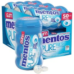 Mentos Sugar Free Pure Fresh Gum Fresh Mint Curvy Bottle, 50 Piece, 6 Per Box, 6 Per Case | SKU: 544429 | UPC: 073390084356