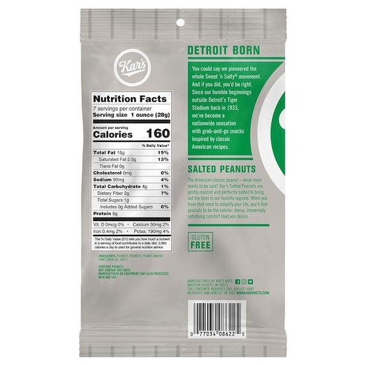 Second Nature Salted Peanuts 7 Ounce, 7 Ounces, 12 Per Case | SKU: 742532 | UPC: 077034086225