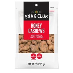 Snak Club Honey Cashews, 2.5 Ounce, 6 Per Case | SKU: 700558 | UPC: 087076293321