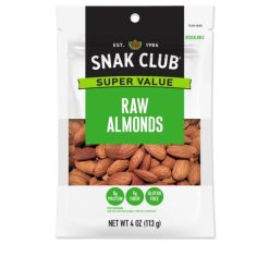 Snak Club Century Snacks Raw Almonds, 4 Ounces, 6 Per Case | SKU: 700598 | UPC: 087076492380