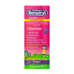 Bena_Chil Benadryl Allergy Plus Congestion, 4 Fluid Ounce, 3 Per Pack, 12 Per Case | SKU: 735850