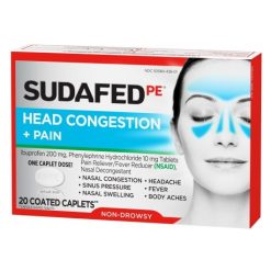Sudafed Non-Drowsy Pe Head Congestion & Pain Caplets, 20 Count, 3 Per Pack, 8 Per Case | SKU: 700429 | UPC: 300450551207