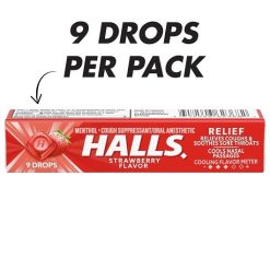 Halls Strawberry Cough Drops, 9 Count, 20 Per Pack, 24 Per Case | SKU: 481105