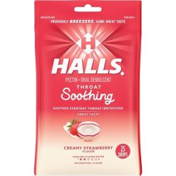 Halls Breezers Creamy Strawberry Cough Drops, 25 Count, 12 Per Pack, 4 Per Case | SKU: 481126