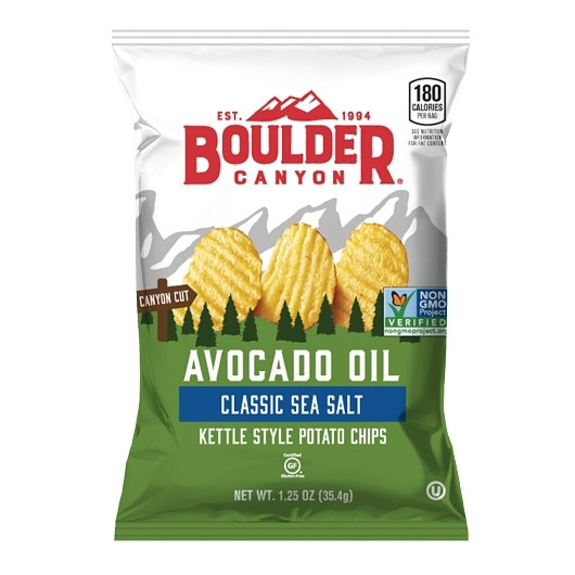 Boulder Canyon Kettle Chips Avocado Oil Sea Salt, 1.25 Ounces, 55 Per Case | SKU: 610972 | UPC: 708163122934