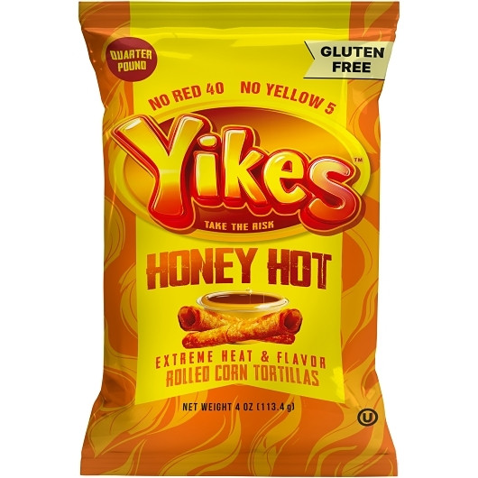 Yikes Honey Hot Rolled Corn Tortilla Chips, 4 Ounce, 10 Per Case | SKU: 808618