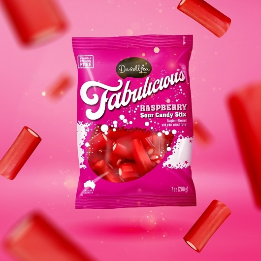 Darrell Lea Fabulicious Raspberry Sour Stix, 7 Ounce, 8 Per Case | SKU: 759118 | UPC: 811737049084