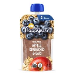 Happy Baby Organic Stage 2 Clearly Crafted Apples Blueberries & Oat, 4 Ounce, 8 Per Pack, 2 Per Case | SKU: 786472 | UPC: 819573013238