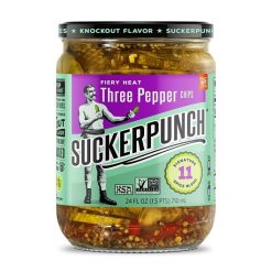 Suckerpunch Fiery Heat Three Pepper Pickle Chips, 24 Fluid Ounce, 6 Per Case | SKU: 764694 | UPC: 850044914272