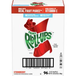Fruit Roll-Ups Reduced Sugar Strawberry 0.5 oz. pack, 96 per case | SKU: 447461 | UPC: 016000291621