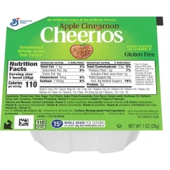 Cheerios Apple Cinnamon Cereal Cup, 1 Ounce, 96 Per Case | SKU: 576222 | UPC: 016000318793