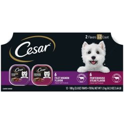 Cesar Canine Cuisine Porterhouse Steak and Filet Mignon Flavor in Meaty Juice, 3.5 Ounce Tray, 12 per pack, 2 packs per case. | SKU: 531934 | UPC: 023100702957
