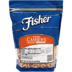 Fisher Roasted Whole Cashews No Salt, 32 Ounce, 3 Per Case | SKU: 502965 | UPC: 070690189095
