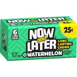 Now and Later Watermelon Long Lasting Chew Candy, 0.93 Ounce, 24 Per Box, 12 Per Case | SKU: 569442 | UPC: 093922521005