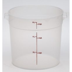 Cambro 6 Quart Round Translucent Measuring Storage Container, 12 Per Case | SKU: 634229 | UPC: 099511323913