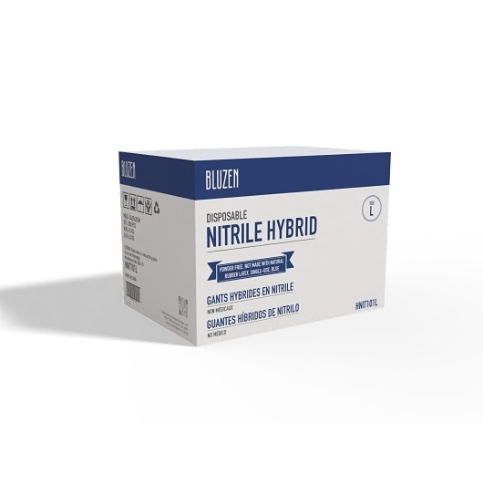 Blulabs Nitrile Vinyl Hybrid Powder Free Blue Disposable Gloves, 100 Count, 10 Per Case | SKU: 816089