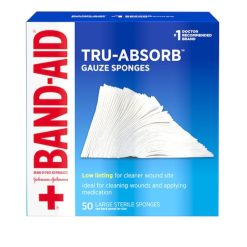 Band Aid Tru-Absorb 4X4 Gauze Box, 50 Count Per Pack, 2 Packs Per Box, 9 Boxes Per Case | SKU: 700947 | UPC: 381371187683 | GTIN: 00381371187683
