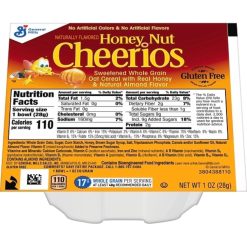 Cheerios Honey Nut Whole Grain Oats Cereal, 1 Ounces, 96 Per Case | SKU: 396309 | UPC: 016000119185