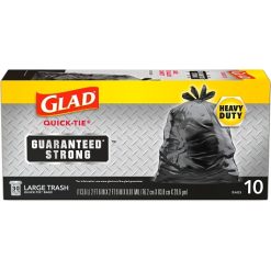Glad Trash Quick Tie 30 Gallon, 10 Count, 12 Per Case