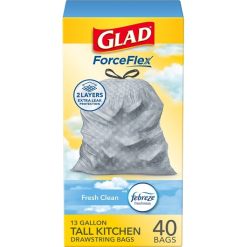 Glad Tall Kitchen Drawstrings Fresh Clean, 40 Count, 6 Per Case