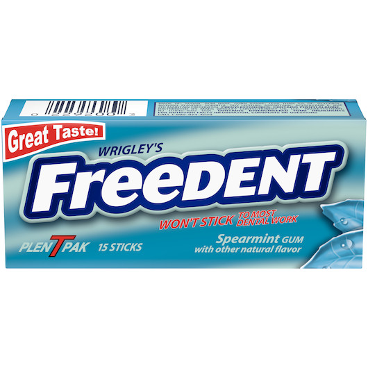 Wrigleys Freedent Spearmint Bubble Gum, 15 Piece, 12 Per Pack, 30 Per Case