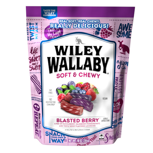 Wiley Wallaby Blasted Berry Soft and Chewy Licorice Candy, 10 Ounce, 10 Per Case