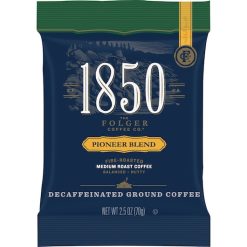 Folgers 1850 Pioneer Blend Medium Roast Decaffeinated Ground Coffee, 2.5 Ounce, 24 Per Case