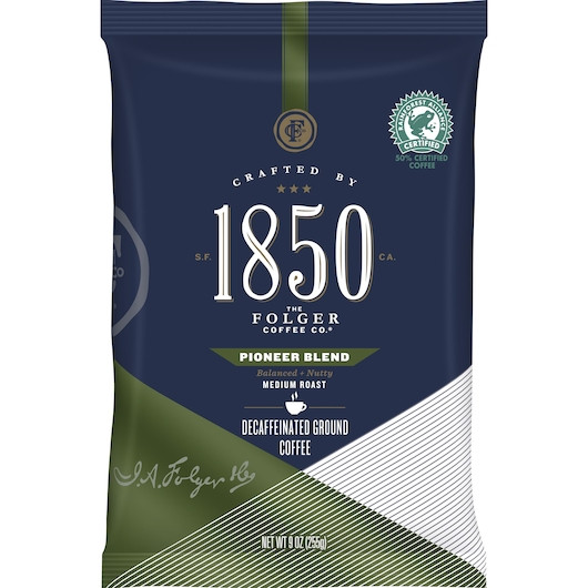 Folgers 1850 Pioneer Blend Decaffeinated Ground Coffee, 9 Ounce, 12 Per Case