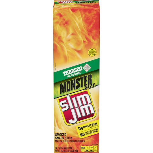 Slim Jim Monster Tabasco Flavored Smoked Meat Snack Sticks, 1.94 Ounces, 128 Per Case