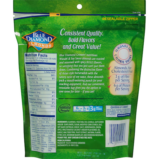 Blue Diamond Almonds Wasabi & Soy Sauce, 12 Ounces, 6 Per Case
