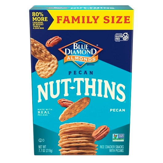 Blue Diamond Nut-Thins Crackers Pecan - Family Size, 7.7 Ounce, 6 Per Case