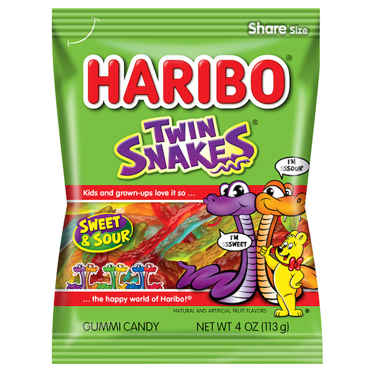 Haribo Twin Snakes Gummy Candy, 4 Ounce, 12 Per Case
