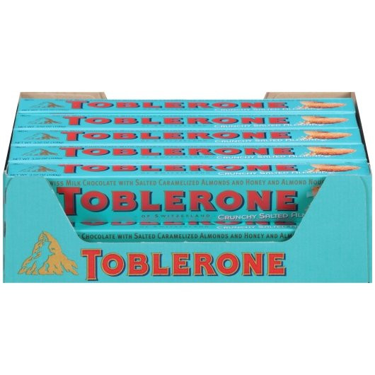 Toblerone Crunchy Almond with Sea Salt Milk Chocolate Bar, 3.52 Ounce, 80 Per Case