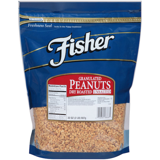 Fisher Dry Roasted Granulated Peanuts No Salt, 32 Ounce, 3 Per Case