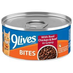 9 Lives Bites Wet Cat Food With Real Chicken & Beef In Gravy, 5.5 Ounce, 24 Per Case