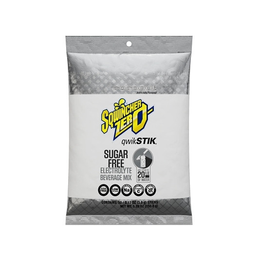 Sqwincher Sugar Free Coconut Electrolyte Beverage Mix, 0.11 Ounce, 50 Per Pack, 10 Per Case