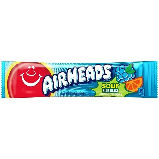 Airheads Sour Blue Blast, 0.55 Ounce, 36 Per Box, 12 Per Case