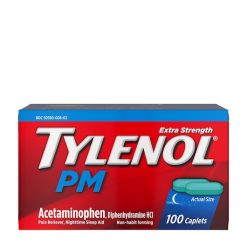 Tylenol Pm Extra Strength Caplets, 100 Count, 6 Per Pack, 8 Per Case