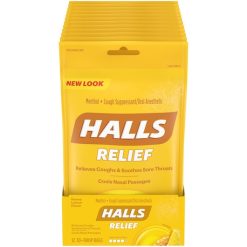 Halls Honey Lemon Cough Drops, 30 Count, 12 Per Pack, 4 Per Case