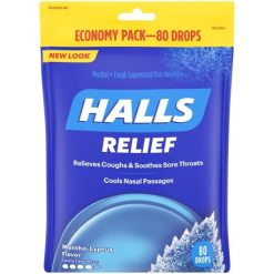 Halls Regular Menthol Eucalyptus Cough Drops, 80 Count, 12 Per Case
