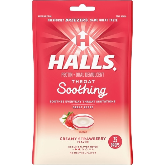 Halls Breezers Creamy Strawberry Cough Drops, 25 Count, 12 Per Pack, 4 Per Case