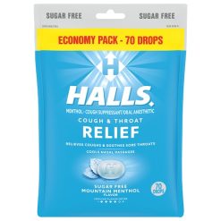Halls Sugar Free Menthol Lyptus Mountain Menthol Eucalyptus Cough Drops, 70 Count, 12 Per Case